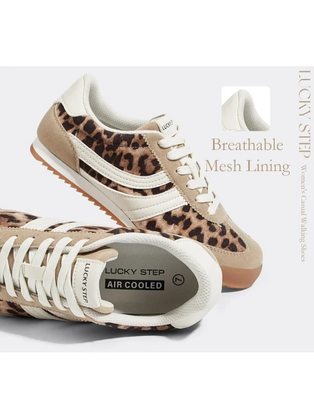 Women's Leopard Lightweight Thin Sole Lace up Anti Slip Classic Retro Sneakers